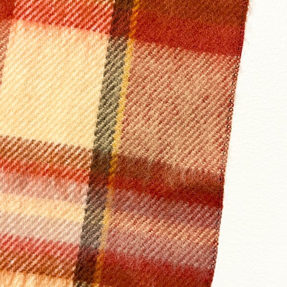 Abraham & Strauss Vintage Brushed Wool Blend Rectangle Scarf Orange Plaid Fall - Picture 7 of 10